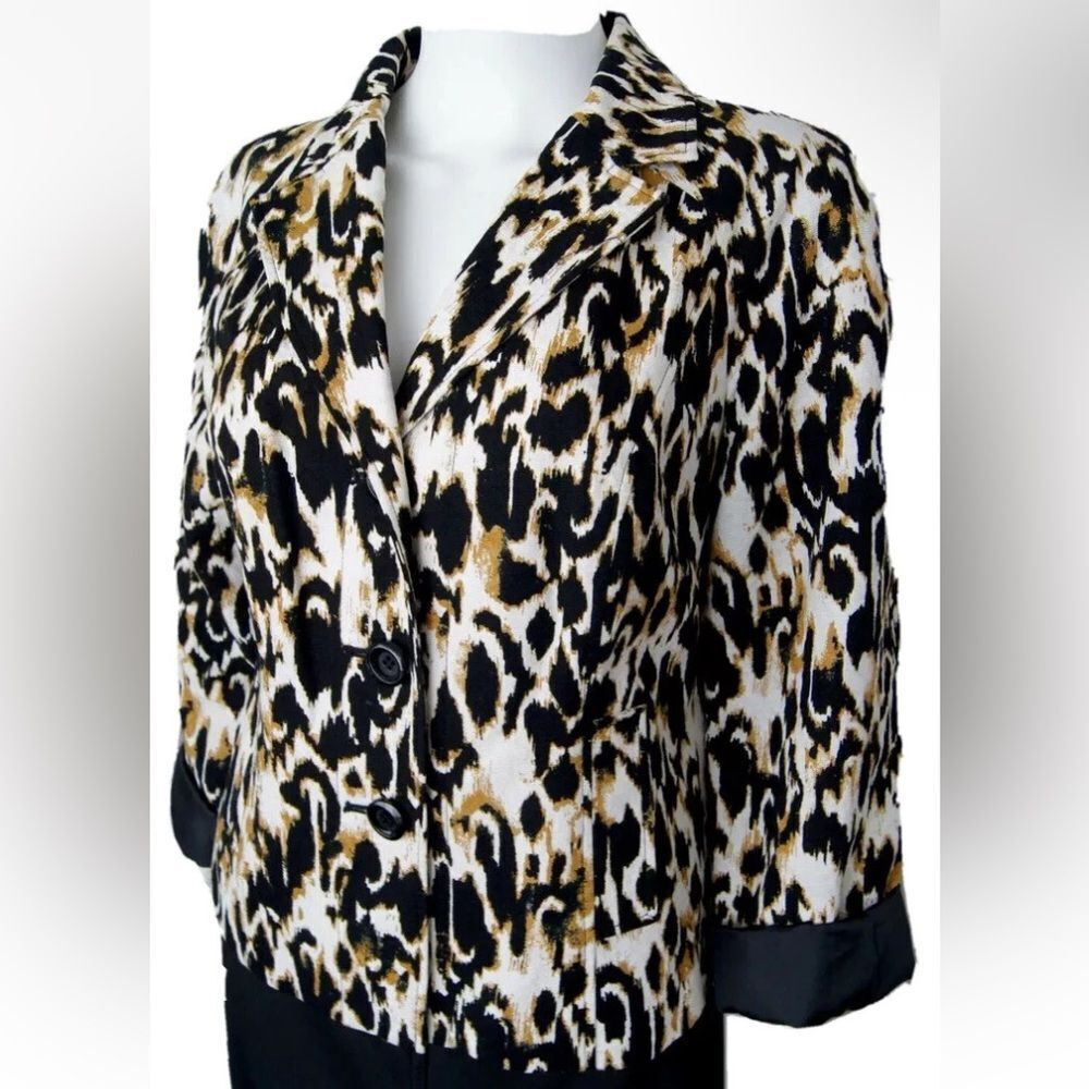 NEW RQT LEOPARD PRINT 💯 COTTON BLACK CHEETAH PRNT WOMAN JACKET BLAZER SIZE XL